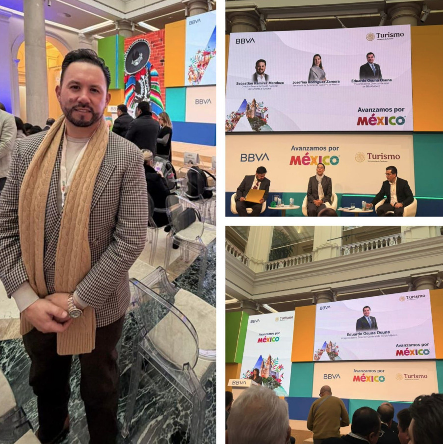 Marco Santelices, presidente de Grupo Marsan y consejero de COPARMEX Tijuana, en el evento 'Avanzamos por México' organizado por BBVA y la Secretaría de Turismo en Madrid durante FITUR.